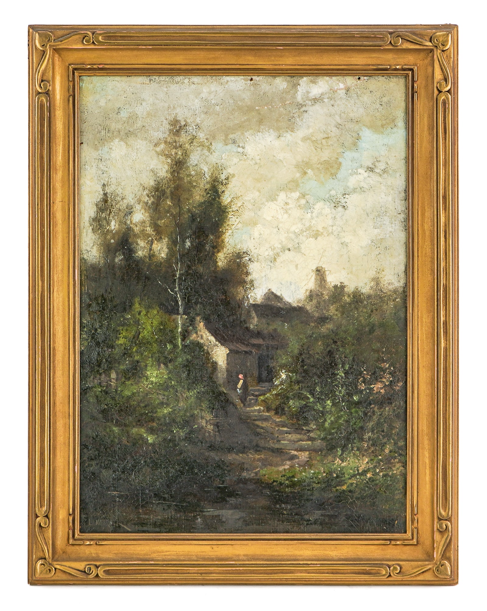 Henri Langerock (BE 1830-1915) Forest Scene: Henri Langerock (Belgium 1830-1915) Forest Scene oil on canvas 18 x 13" 21 x 17" as framed signed lower left -Langerock was a painter and watercolorist. Training at the Academy in Ghent under the dire