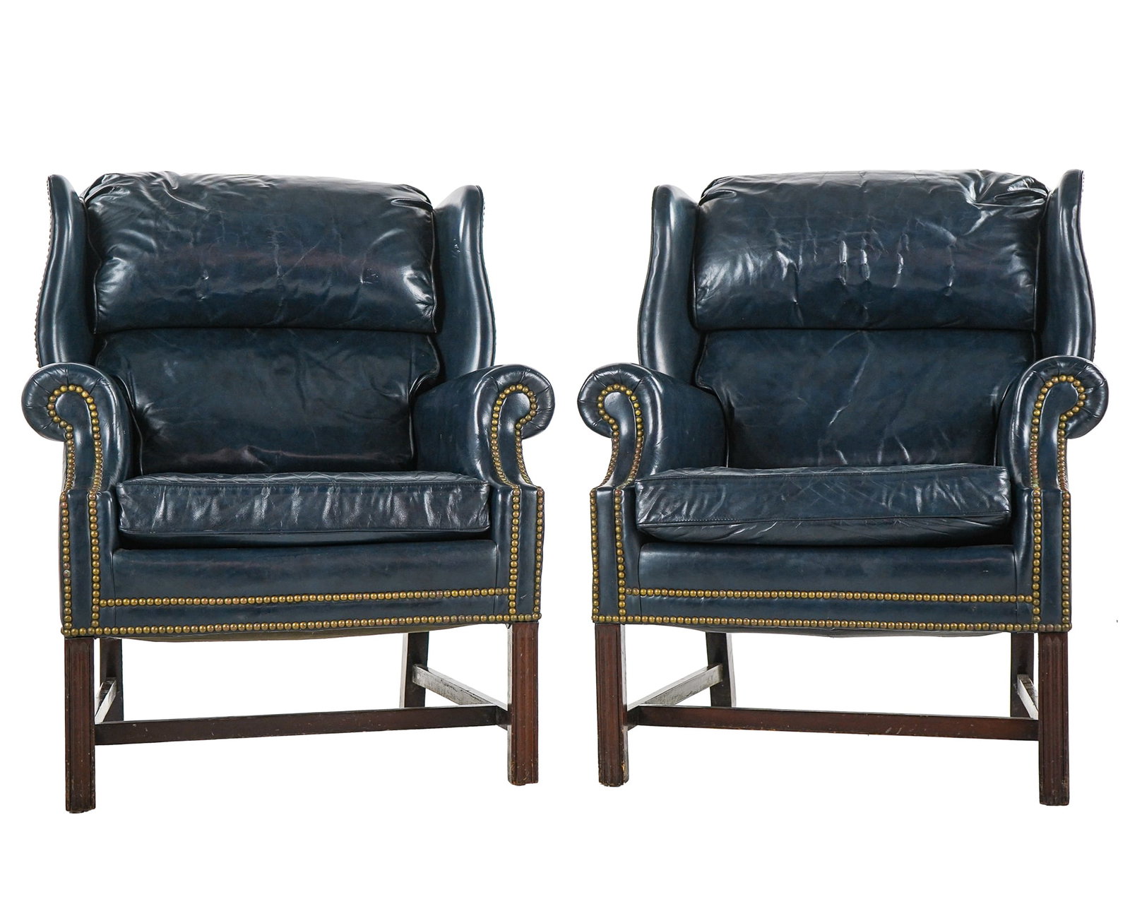 Pair of Vintage Hancock and Moore Blue Leather Wing Chairs (1 of 3)