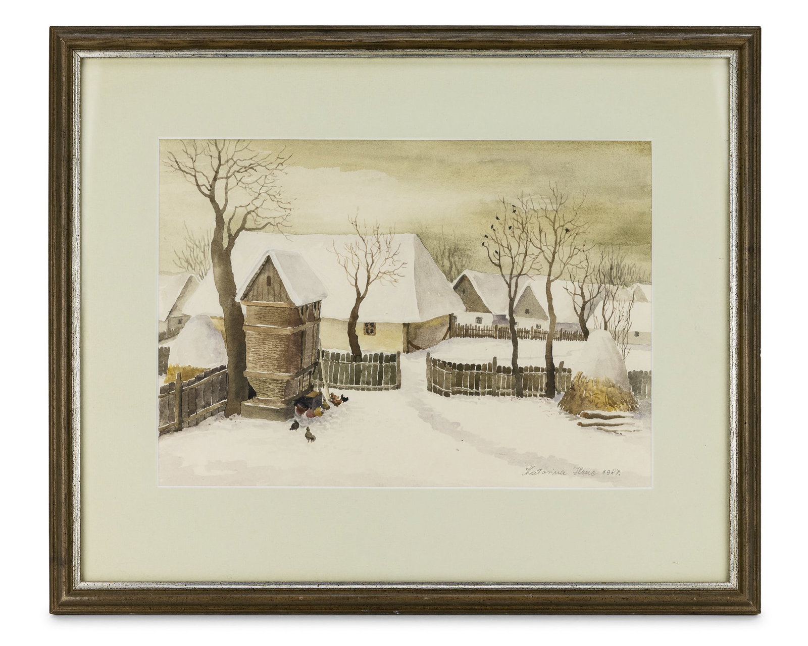 Katarina Henc (CR 1948-) Winter Village: Katarina Henc (Croatian 1948-) Winter Village watercolor on paper signed lower right - 9 x 13" 16 x 19"