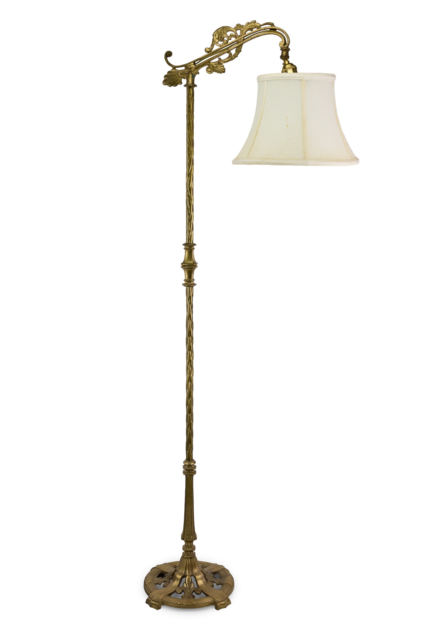 1920's Brass Bridge Arm Floor Lamp: 1920's brass bridge arm floor lamp, unsigned, modern rewiring, ht 58"