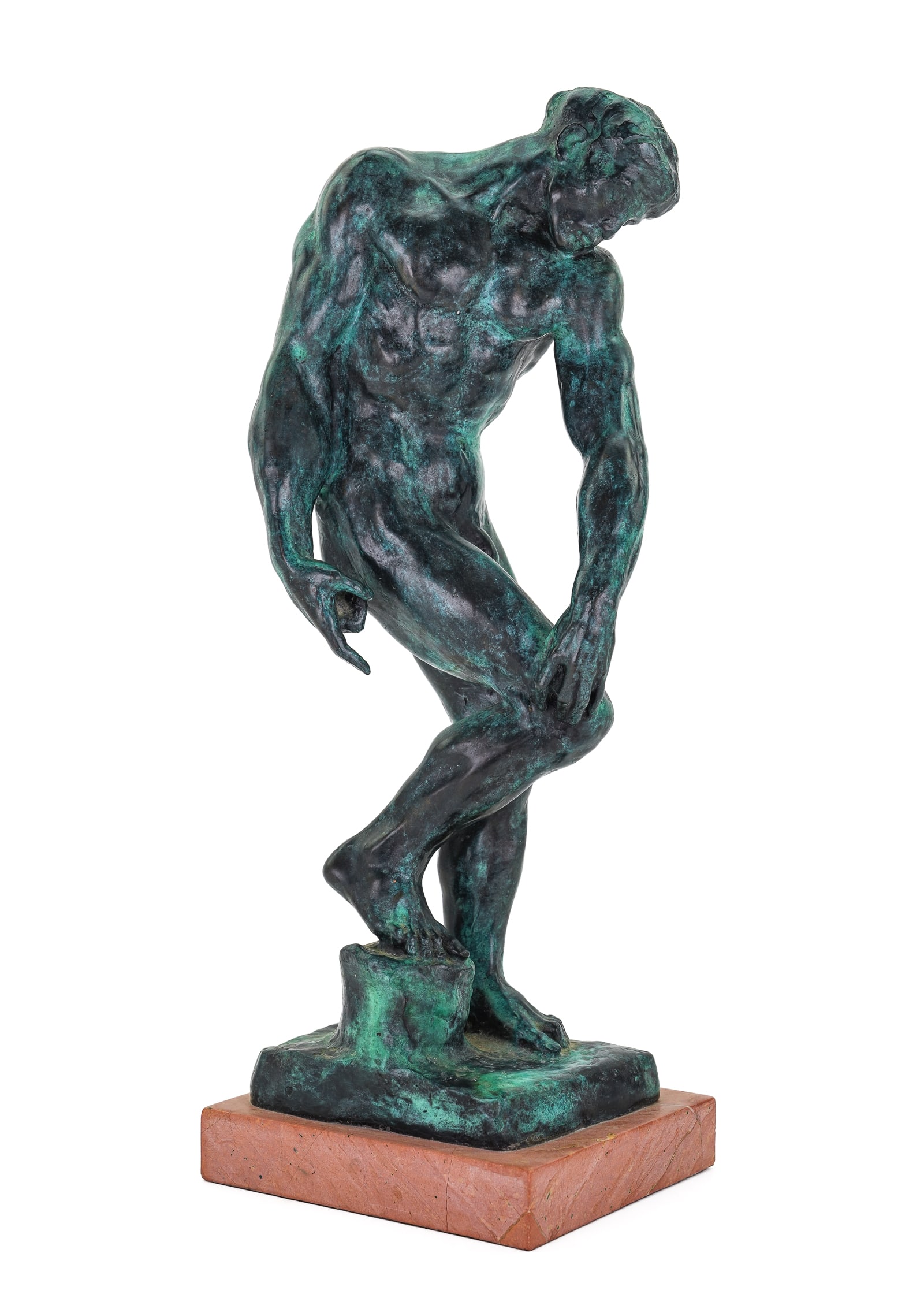 After Auguste Rodin "Adam": After Auguste Rodin (French 1840-1917) 20th c bronze "Adam", bronze ht, 16 3/4", overall ht with base 18"
