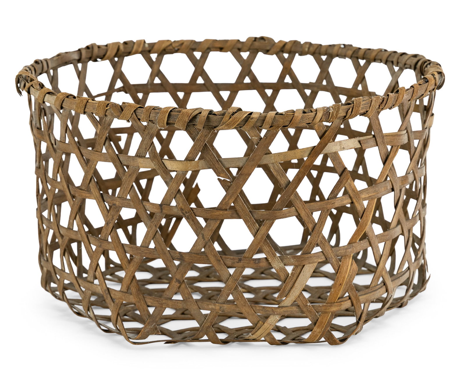 19th c Wood Splint Cheese Basket: 19th c New England wood splint cheese basket, minor breaks, losses, diameter 16", ht 10"