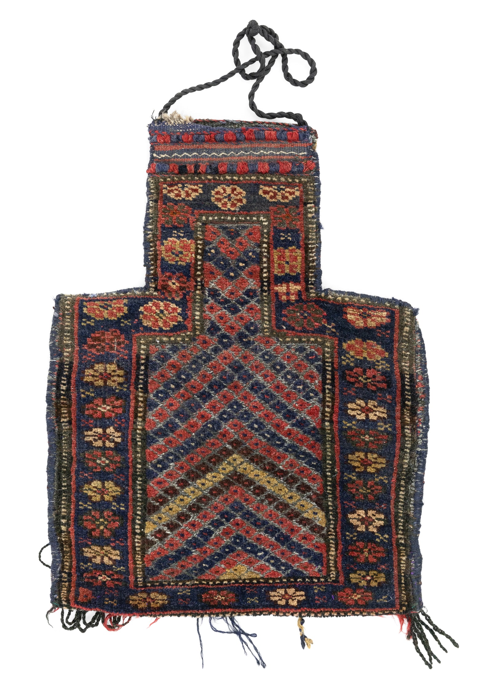 Afghani/ Kurdish Saddlebag or Khurjin: Late 20th c Afghani/ Kurdish nomadic tribal saddlebag/ khurjin/ salt bag, all wool, 21" x 17"