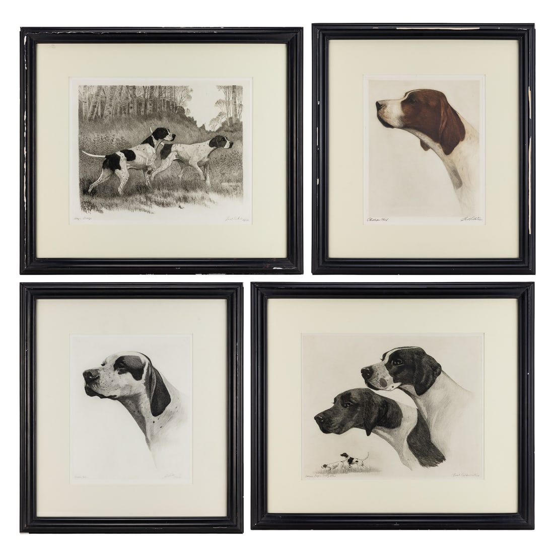 Bert Cobb (AM 1869-1936) Four Engravings.: Bert Cobb (American 1869-1936) Four engravings of Pointers -20 x 18" as framed. Bert Cobb was an early 20th-century U.S. illustrator, caricaturist, painter and cartoonist. He was best-known for his