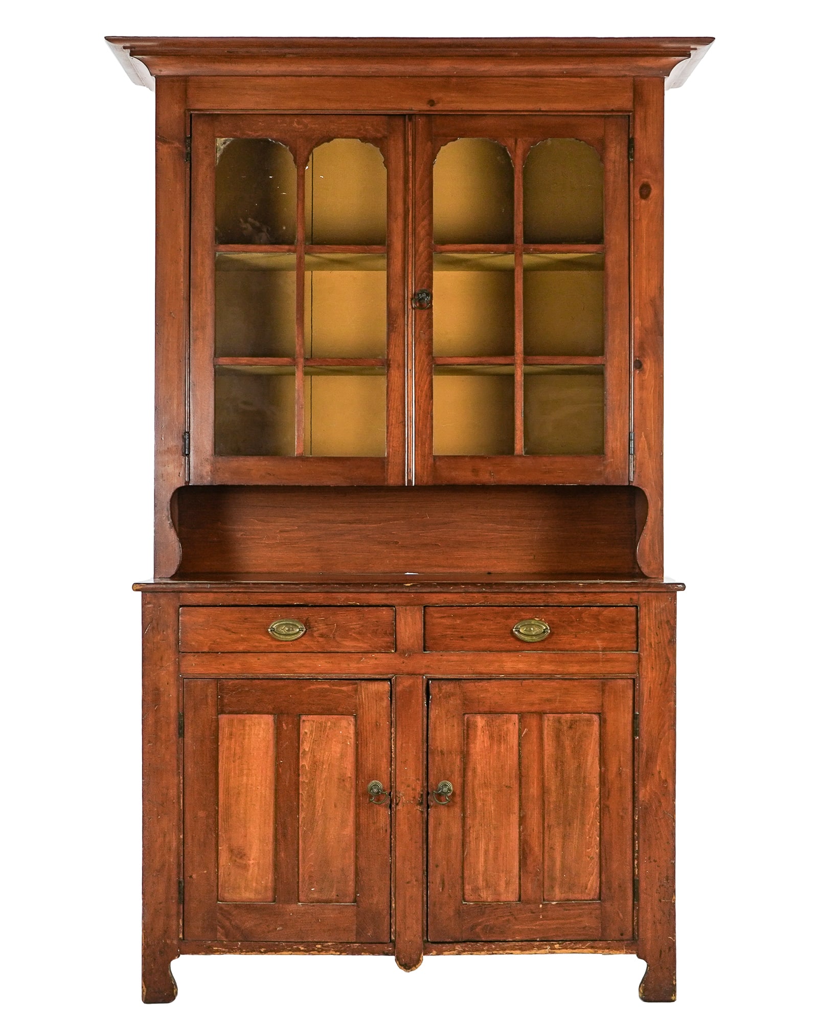 19th c two part step back cupboard with old glass (1 of 6)