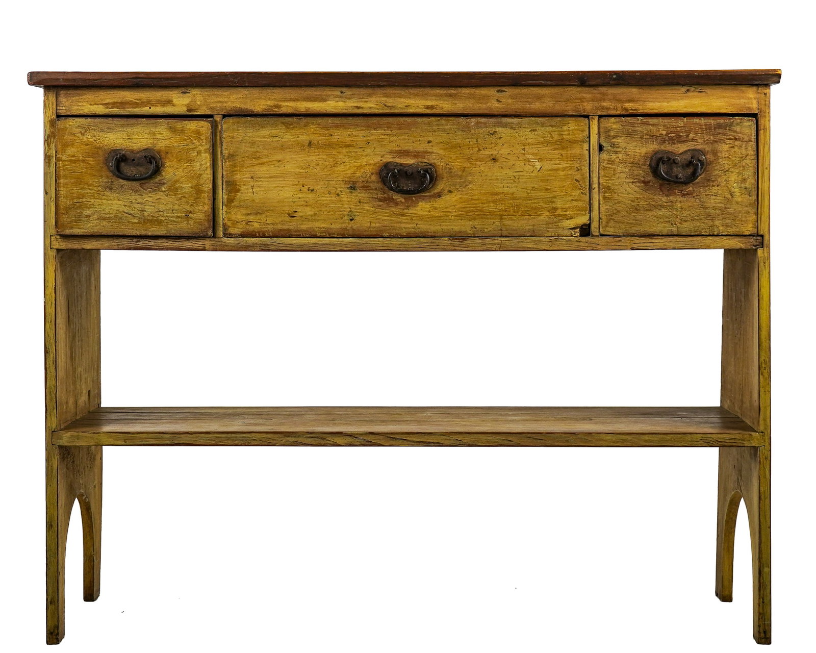 Country Pine Huntboard in Yellow paint: Country pine huntboard/server in yellow paint made of old wood/parts with an early 19th c look- 37 x 49 x 17"
