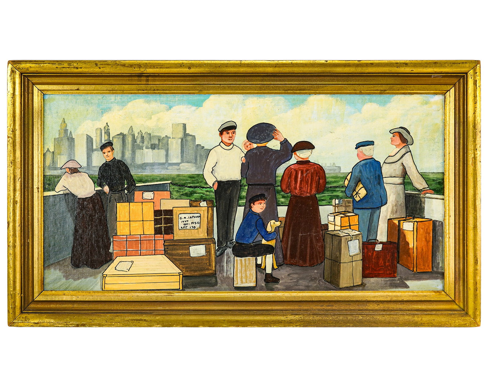Gloria Laposka (AM 1922-2015) Staten Island Ferry 1913: Gloria Laposka (American 1922-2015) Staten Island Ferry 1913- oil on canvas board- signed in scene- 12 x 24" 15.5 x 27.5" Laposka was an acclaimed photographer exhibiting at the New York Museum of