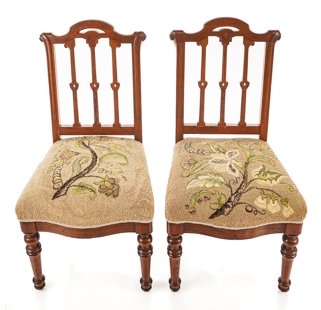 Pair English Walnut Gothic Side Chairs - 2