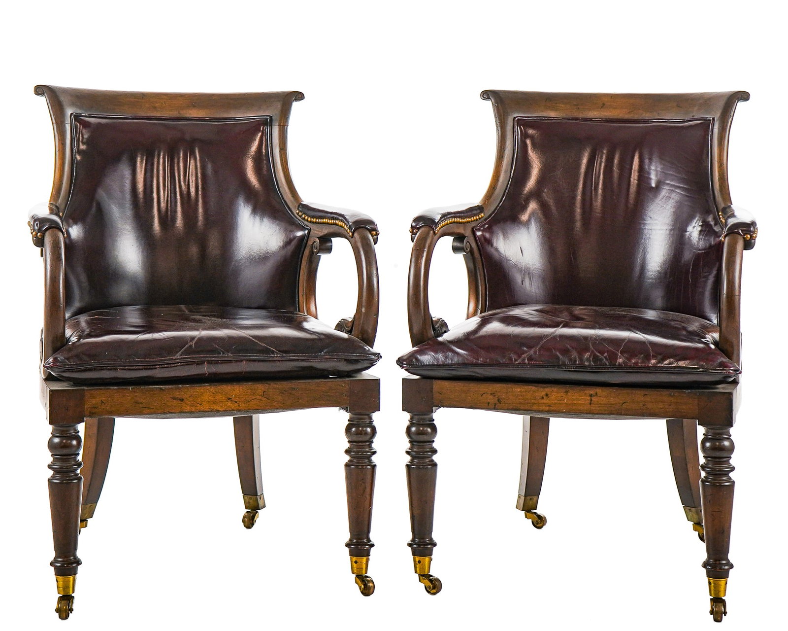 Pair English Leather Regency Style Library Chairs (1 of 4)