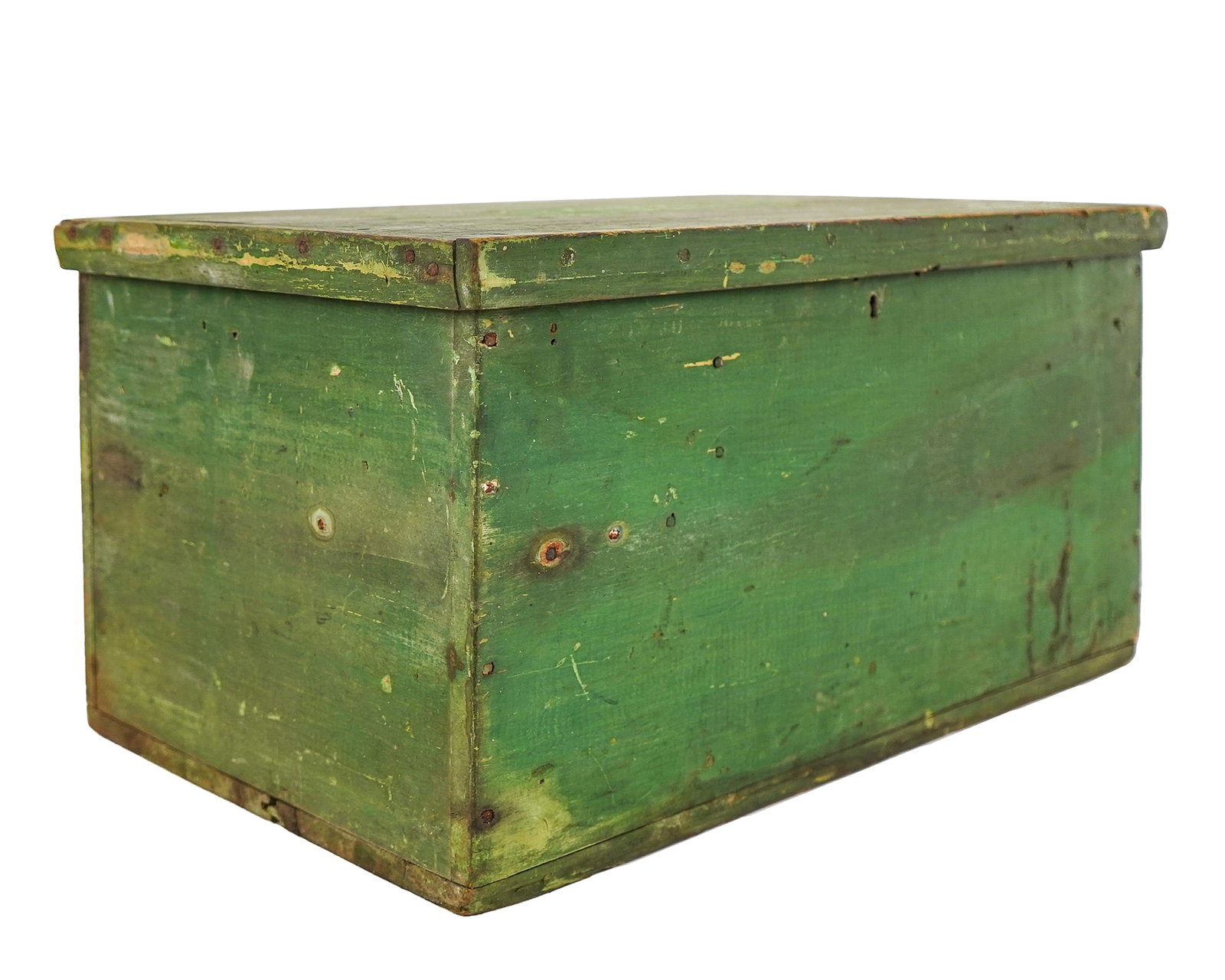 Small Green Painted Blanket Box with Till: Petite green lift top blanket box with till and lid, signed Cora Chase under lid, 21 1/2" x 13" x 11"