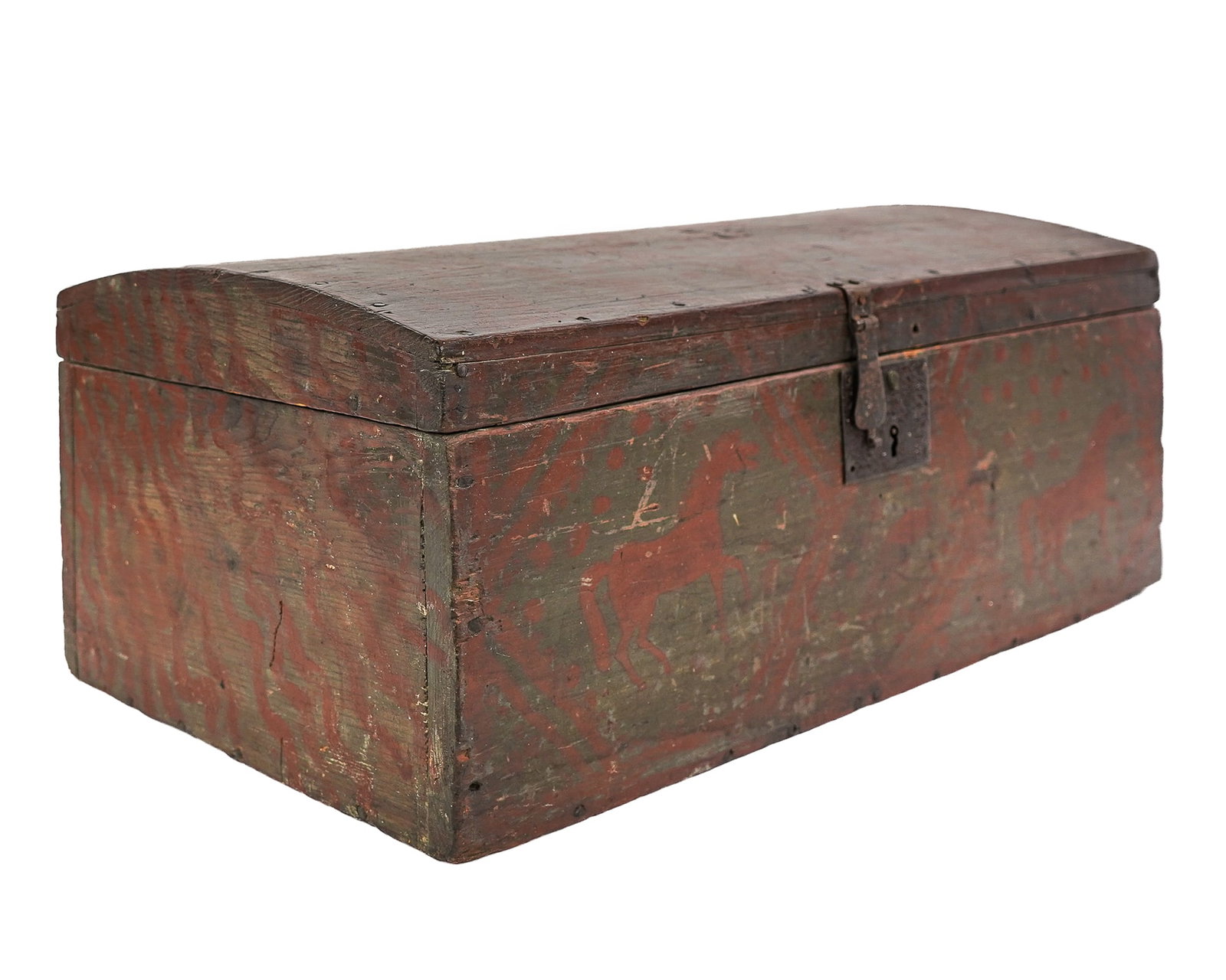 Dome Top Paint Decorated Blanket Box: Dome top paint decorated blanket box, 24" x 13" x 9 1/2"