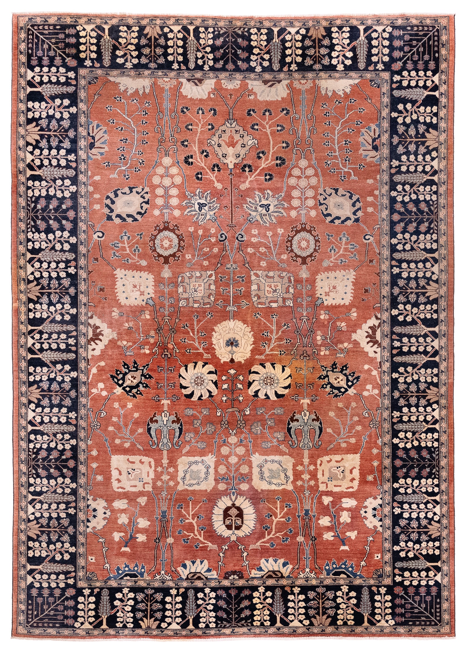 Persian Main Carpet: Contemporary Persian main carpet, likely India or Pakistan, stains, 9' 5" x 13'