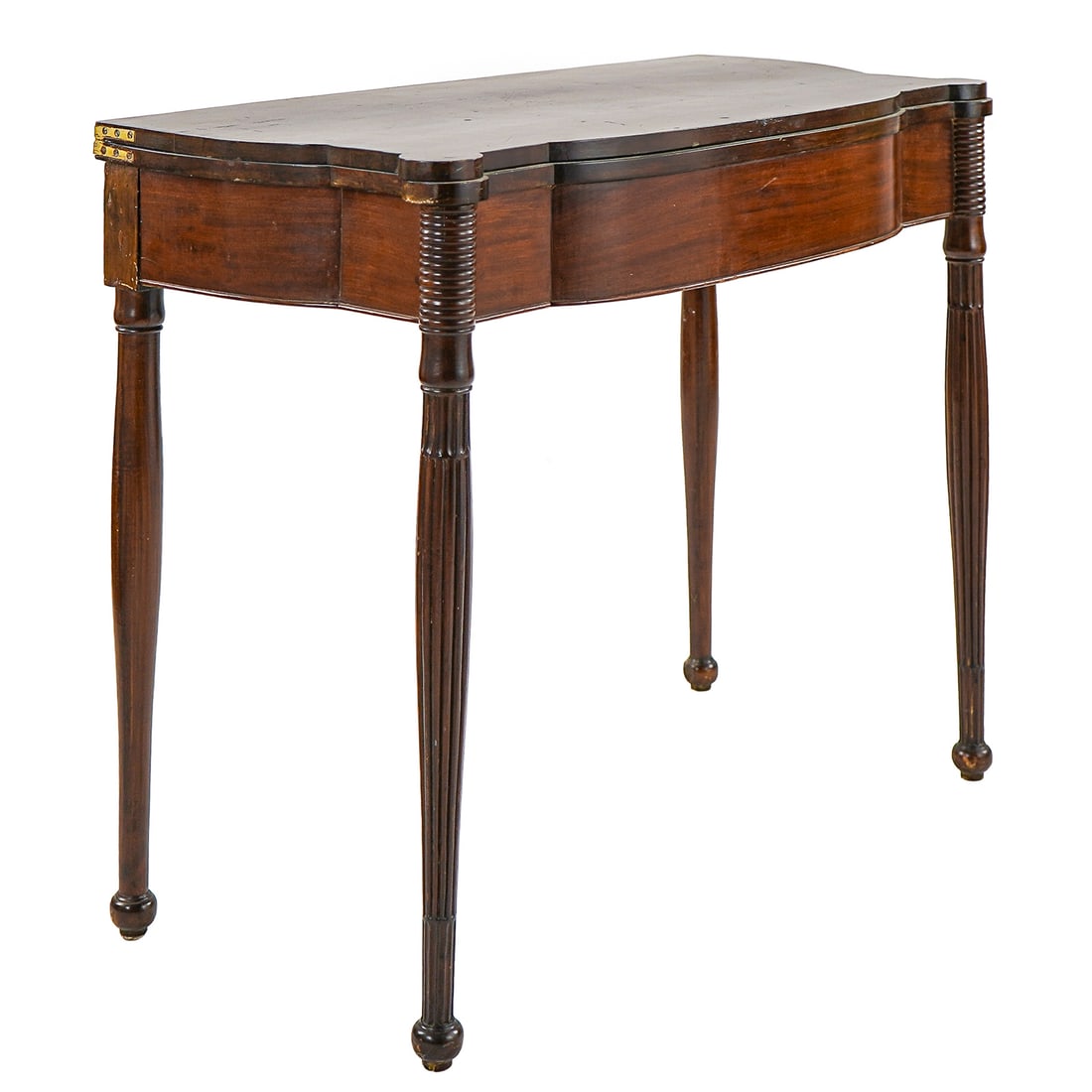 Sheraton Card table with cookie corners: Sheraton Mahogany Card Table with reeded legs- 29 x 36 x 17.5" folded