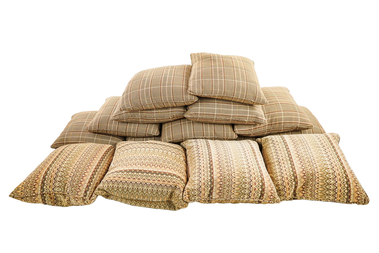 15 Custom Contemporary Down Throw pillows: 15 Contemporary down throw pillows in tasteful and subdued patterns Approx 22 x 22 x 6" each - Italian upholstery made for Bill Gates's Houston estate.