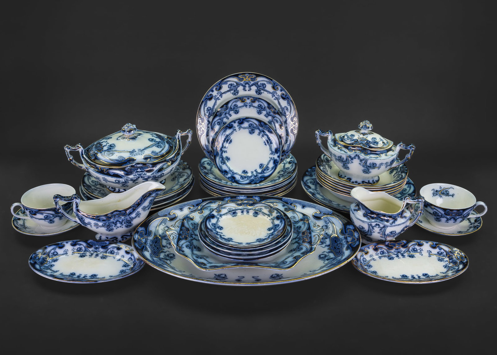 40 pcs. Staffordshire Iris Flow Blue Dinnerware (1 of 1)