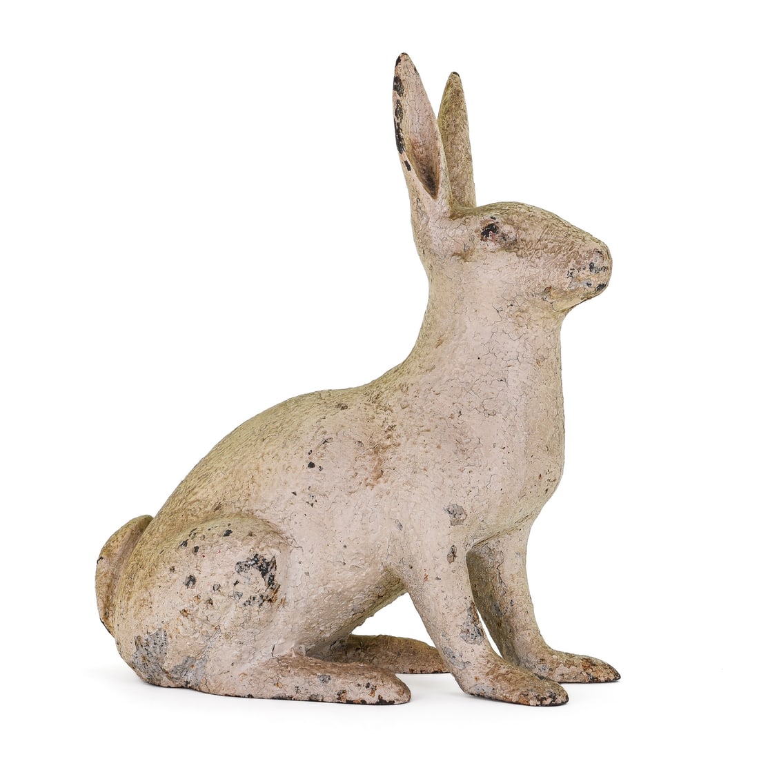Cast Iron Rabbit Doorstop: Victorian cast iron rabbit door stop. Old white paint. 12" high.