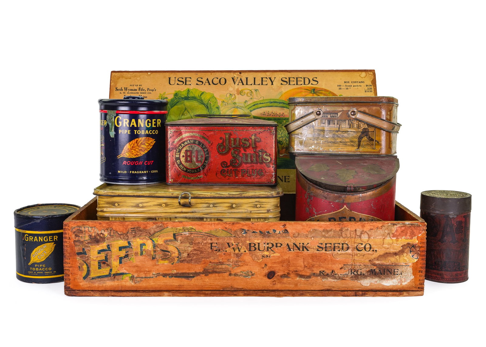 Advertising Tins, Seed Box: Advertising tins, seed box (8 pcs), including tobacco tins