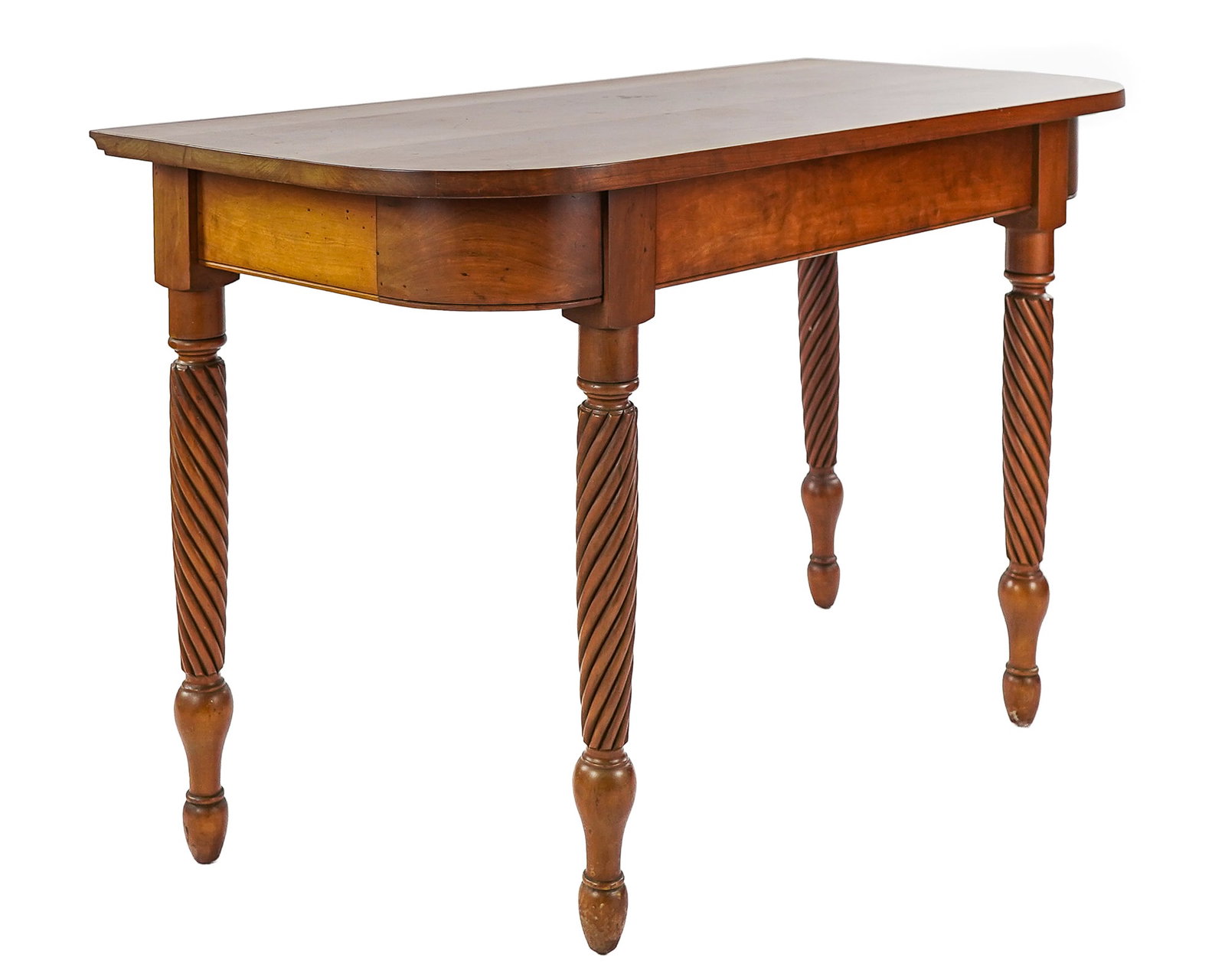 Contemporary Cherry Demilune Table: Contemporary Cherry Demilune Table with Rope Twist legs 30 x 48 x 24"