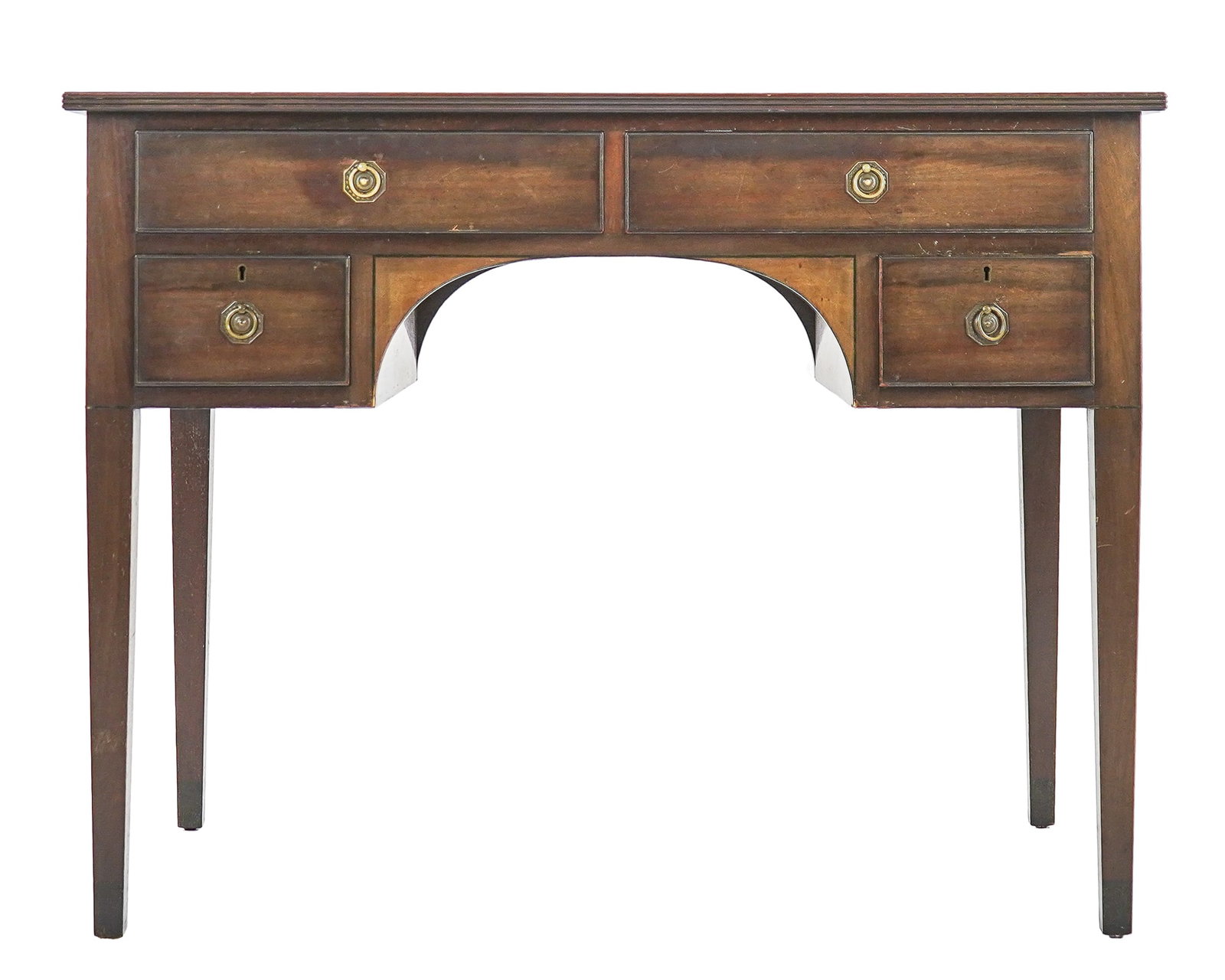 Circa 1940 Mahogany Leather top desk.: Circa 1940 Mahogany leather top desk in a tasteful subdued Georgian Style. 30 x 39 x 24"