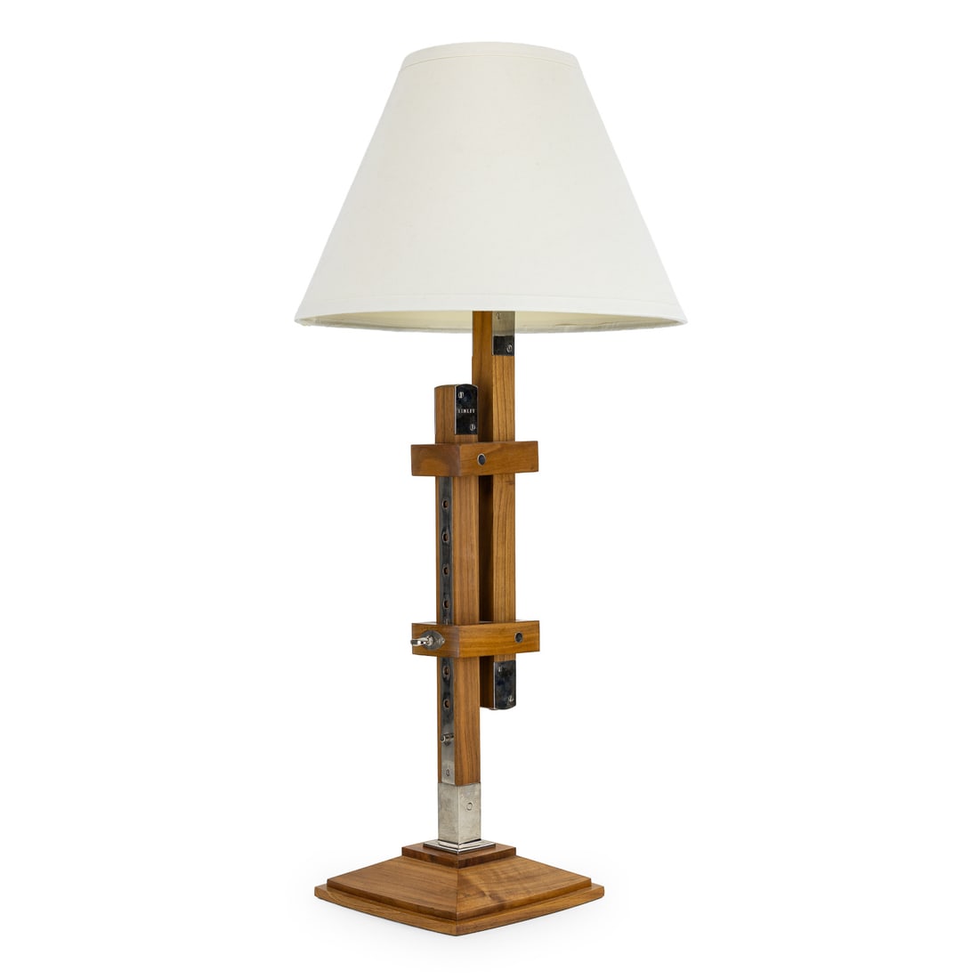 David Linley Wooden Table Lamp: David Linley wooden table lamp, height adjustable, maximum overall ht 34 1/2"