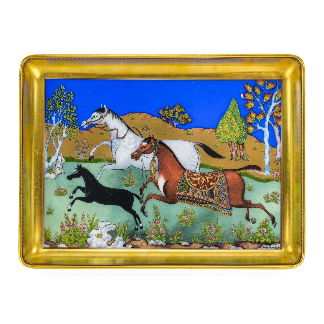 Hermes Cheval d'Orient Porcelain Tray: Hermes "Cheval d'Orient" porcelain change tray, 5" x 6 1/4"