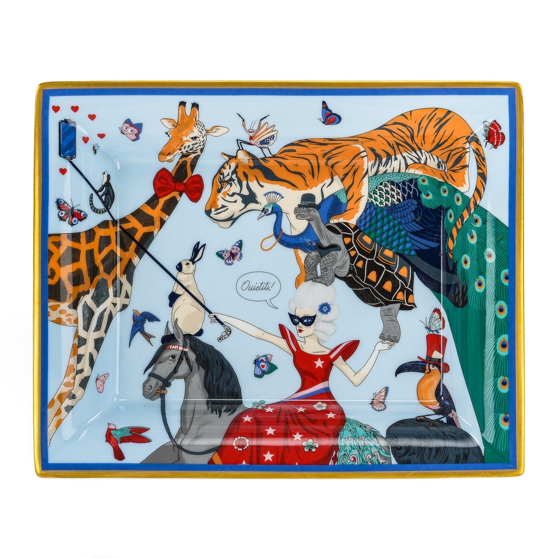 Hermes Story Porcelain Change Tray: Hermes "Story" porcelain tray, 6 3/4" x 8 1/4"