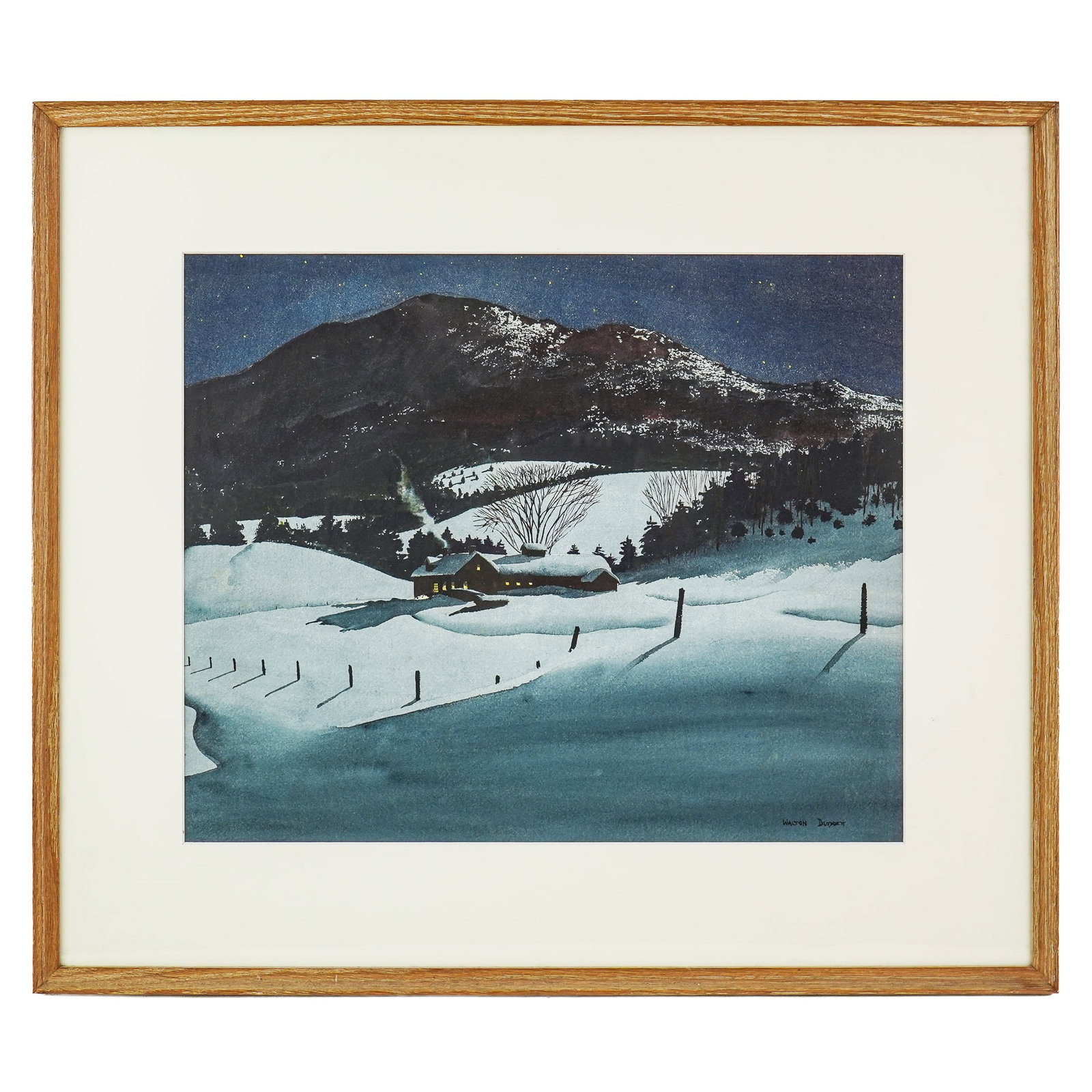 Walton Blodgett (Vermont 1908-1963) Winter's eve: Walton Blodgett (Vermont 1908-1963) Winter's Eve watercolor on paper signed lower right 18 x 22" 27 x 31" as framed- . Blodgett was a landscape painter who created the bulk of his work in Vermont, whi