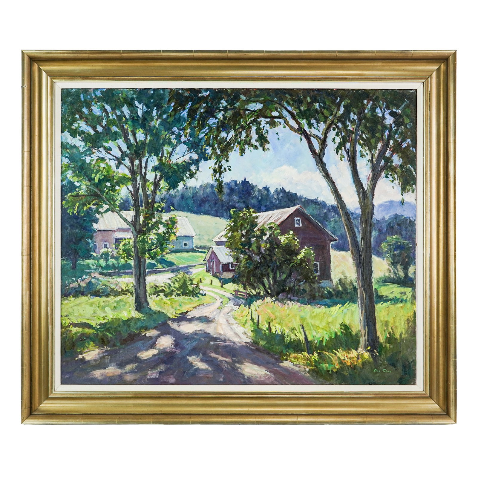 Eric Tobin (VT 1958-) Country Rd: Eric Tobin (Vermont 1958-) Country Rd. (Chase Homestead- North Cambridge VT) oil on canvas 30 x 36" 37 x 43" as framed. Tobin is a highly regarded and heavily collected landscape painter from Vermont.