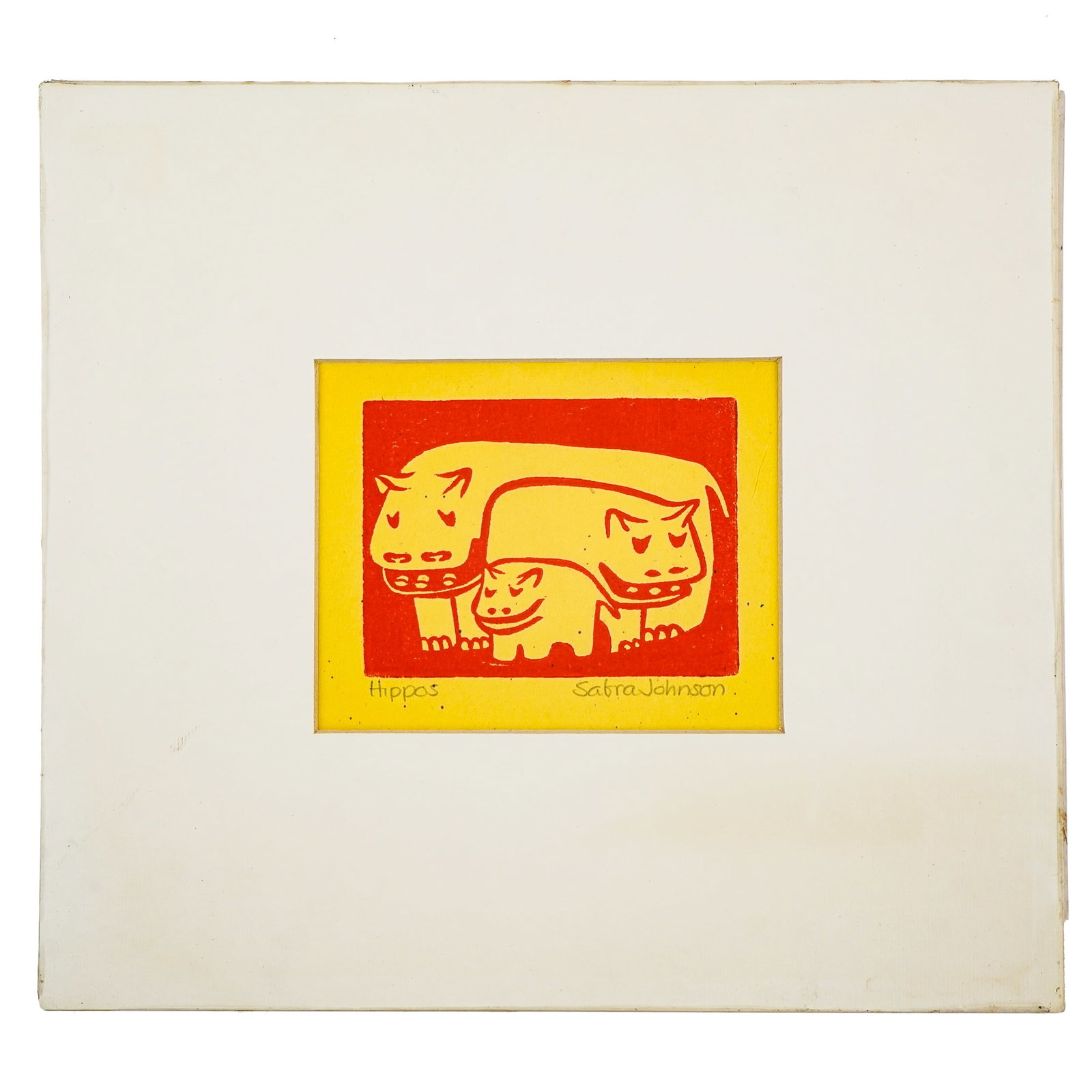 Sabra Field (VT 1935-) Hippos: Sabra Field (Vermont 1935-) Hippos signed lower margin (As Sabra Johnson) published Tontine Press- 4 x 5" 10 x 11" as presented- This is a rare early work by Field,