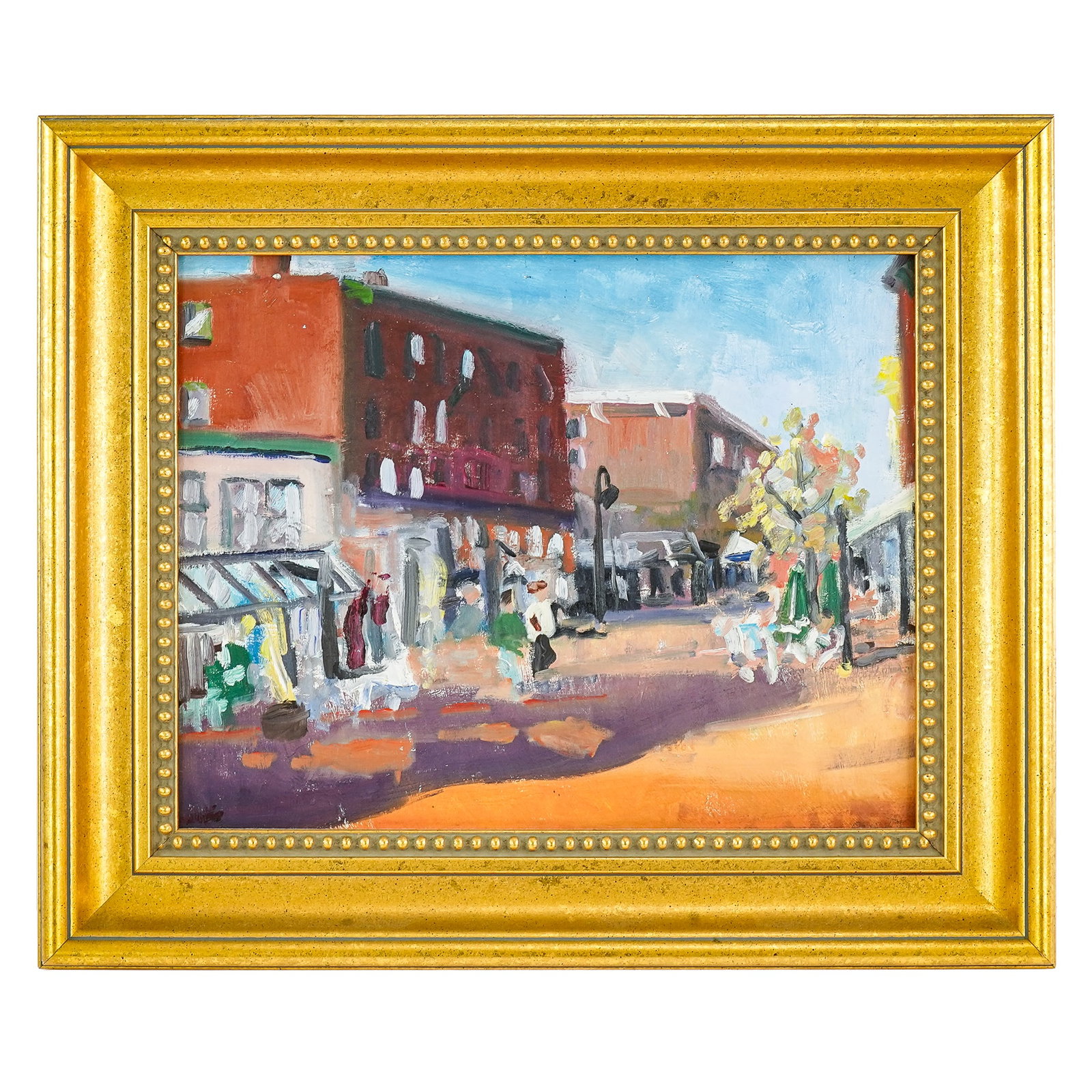 Obadiah Hunter (VT/FL contemporary) A Day on Church St.: Obadiah Hunter (Vermont/Florida/The World contemporary) A day on Church St. Oil on board signed and dated 94' lower right- 12 x 14" 16 x 18" as framed.- Hunter is a very well traveled, self taught