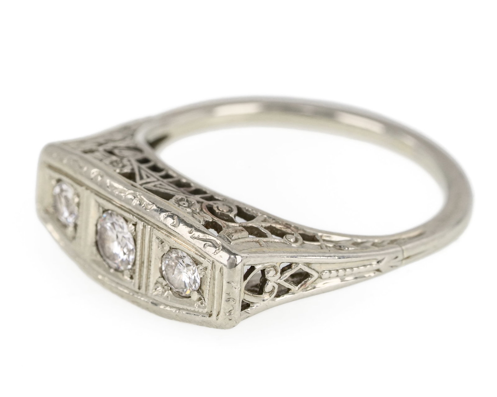 Art Deco 18k 3 Stone Diamond Ring - 4