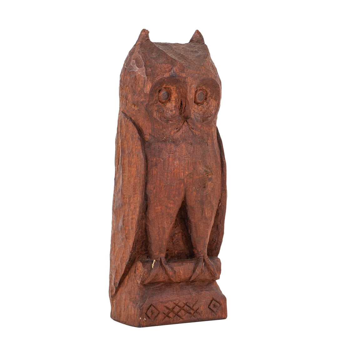 Henry Winter Folk Art Carved Owl: 1971 Henry Winter ( Mid Century Long Island, NY) folk art carved owl, initialed HW and dated 1971 on back, ht 7 3/4"