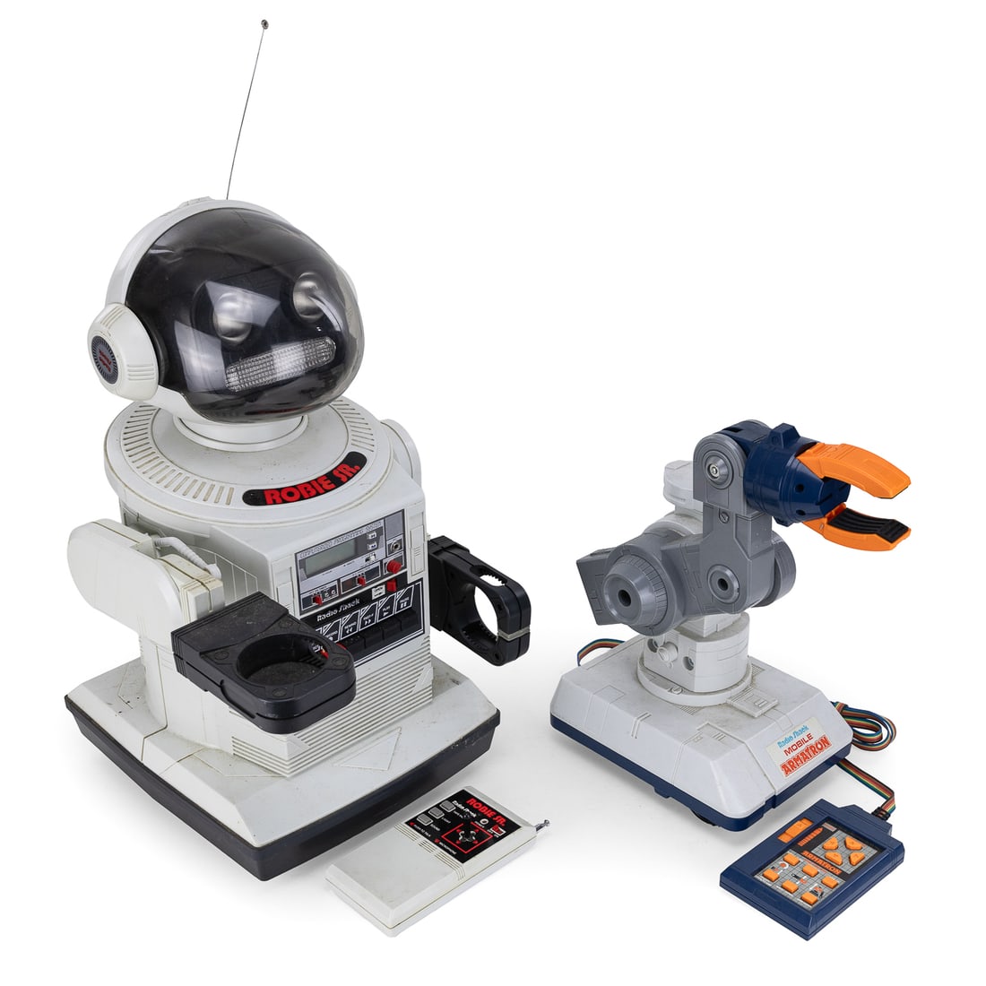 radio Shack Robie Sr. Robot, Armatron: Radio Shack Robie Sr remote controlled robot with controller and instructions, sold with a Radio Shack Mobile Armatron with remote tether, robot ht 19 1/2"