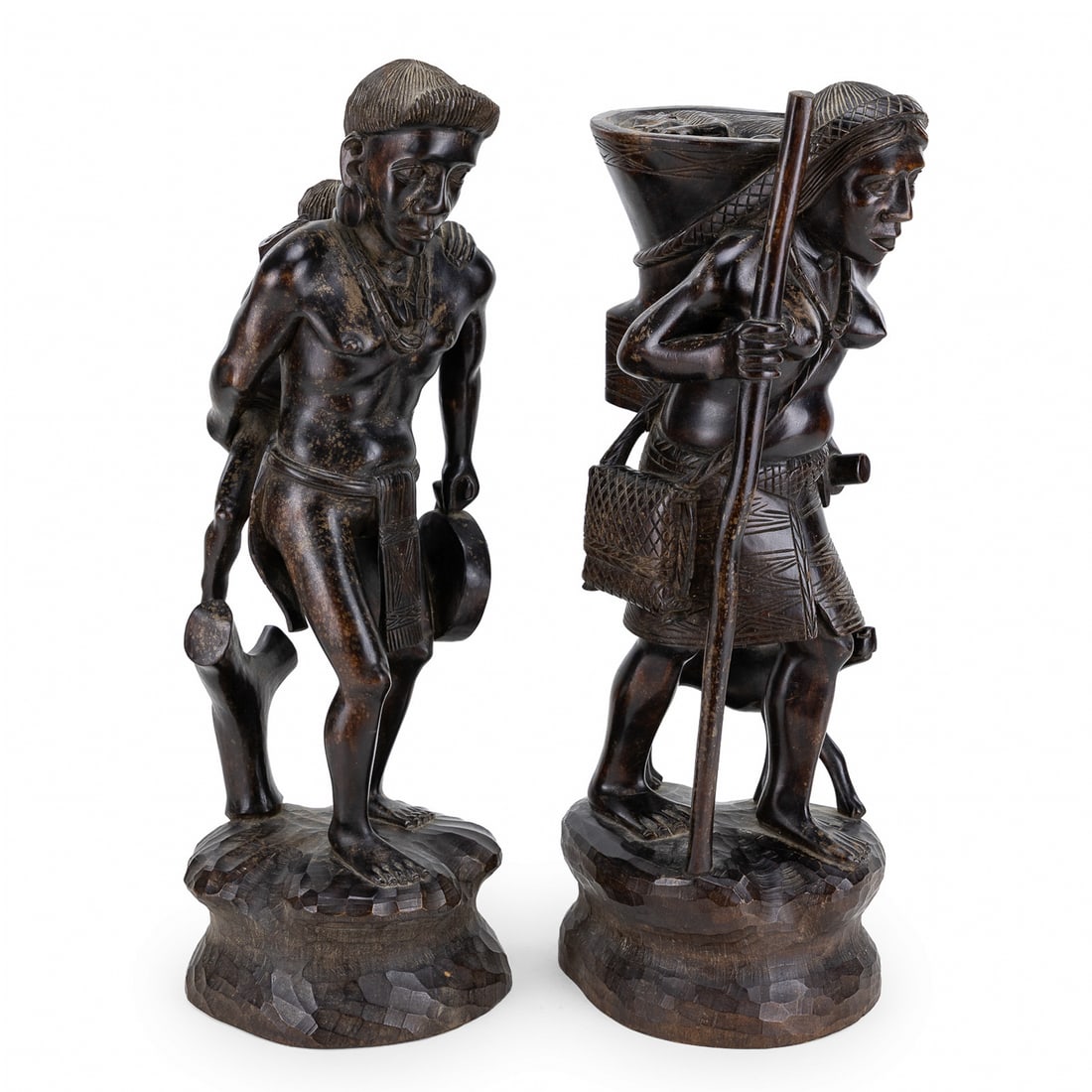 Aeta Carved Tribal Figures: Pair of Aeta people, Philippines carved tribal figures, hand carved, ht 21"