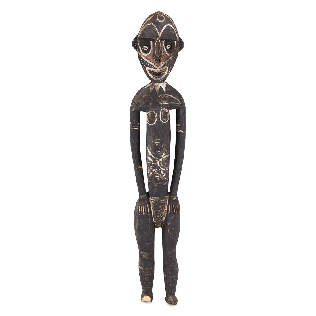 Papua New Guinea Nogwi Ancestor Figure: Kwomi Papua New Guinea Nogwi ancestor figure, Sepik River or Washkuk Hills, chip missing on one foot, ht 48 1/2"