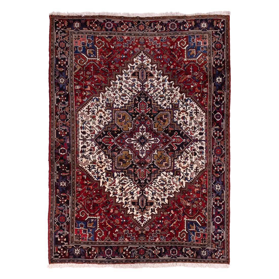 Persian Heriz Main Carpet: Mid 20th c Persian Heriz main carpet, slight insect damage, overall good condition, 8' 11" x 11' 1"