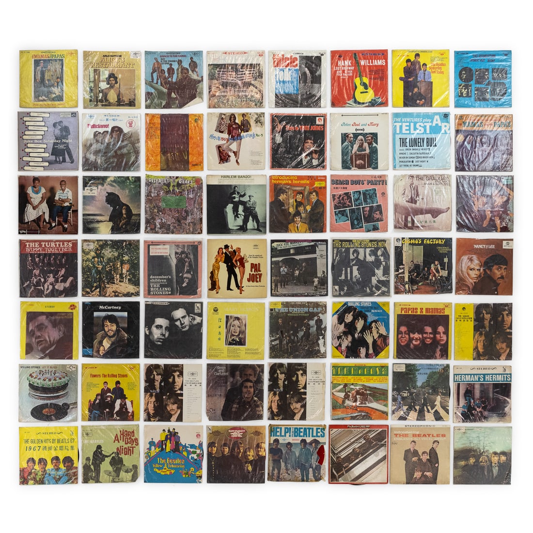 Large Group of Taiwanese "Pirate Pressing" Import Records: Large group of Cheng Shung/ First Record -Illicit Import/"bootleg"/ Pirate Pressing vinyl LP records mostly 60's rock and pop, some on colored vinyl all with alternative art and the occasional