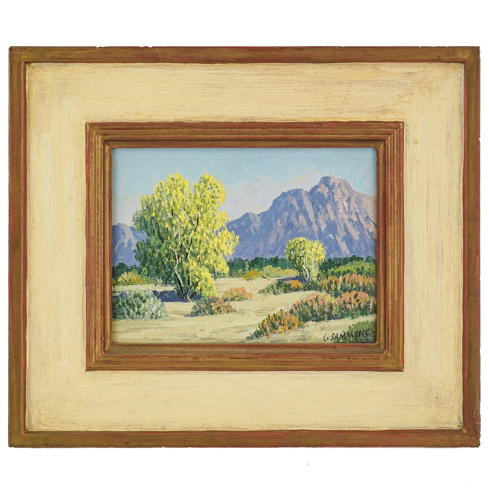 Carl Sammons (AM 1883-1968) Palo Verde Trees In Bloom: Car Sammons (American 1883-1968) Palo Verde Trees In Bloom Palm Springs Calif. (sic) oil on board 6 x 8" 12 x 14" as framed- Sammons was one of the noted early California Impressionists. He was a