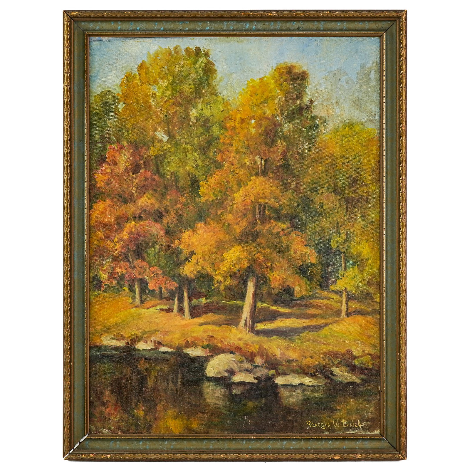 Georgia Balch (VT 1888-1981) Autumn Landscape: Georgia WS Balch (Vermont 1888-1981) Autumn Landscape oil on board signed lower right 24 x 18" 27 x 21" as framed. alch was a teenager when she emigrated with her family from Frelighsburg, Quebec,