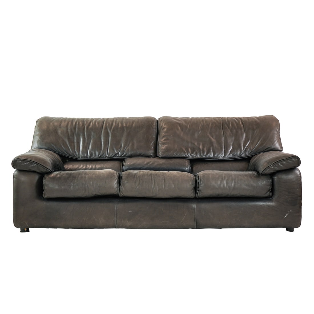 Roche Bobois Leather Sofa: Roche Bobois Leather sofa in grey- 30 x76 x 34" 17" in good condition with a pleasant patina consistant with careful use in a pet free home. With Roche Bobois branded underlayment.