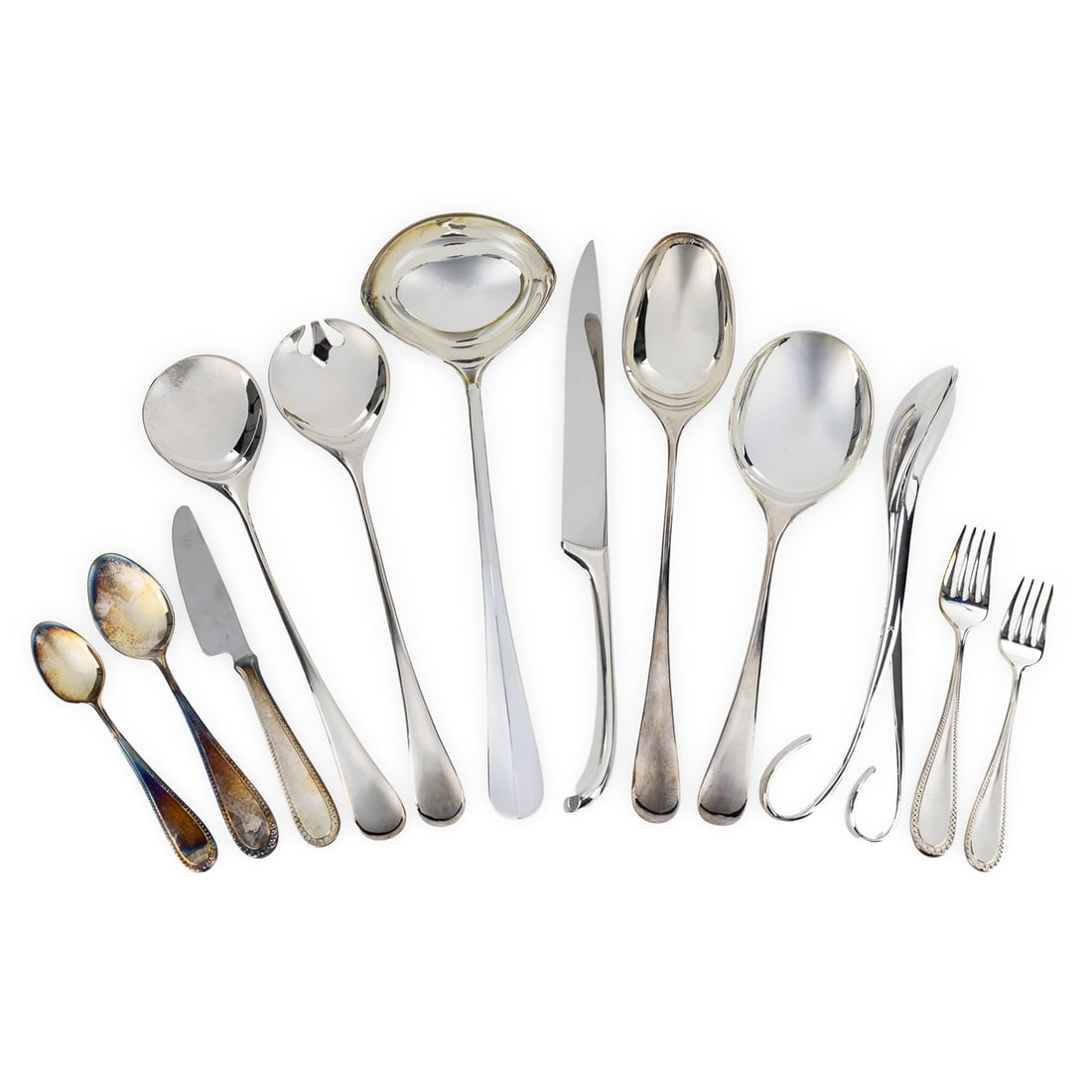 Dansk Pearl Beaded Stainless Flatware 87 pcs: MCM Mid Century Modern Dansk "Pearl" beaded stainless steel flatware set (87 pcs), Torun, Japan, including 16 five pc place settings and 7 serving pieces