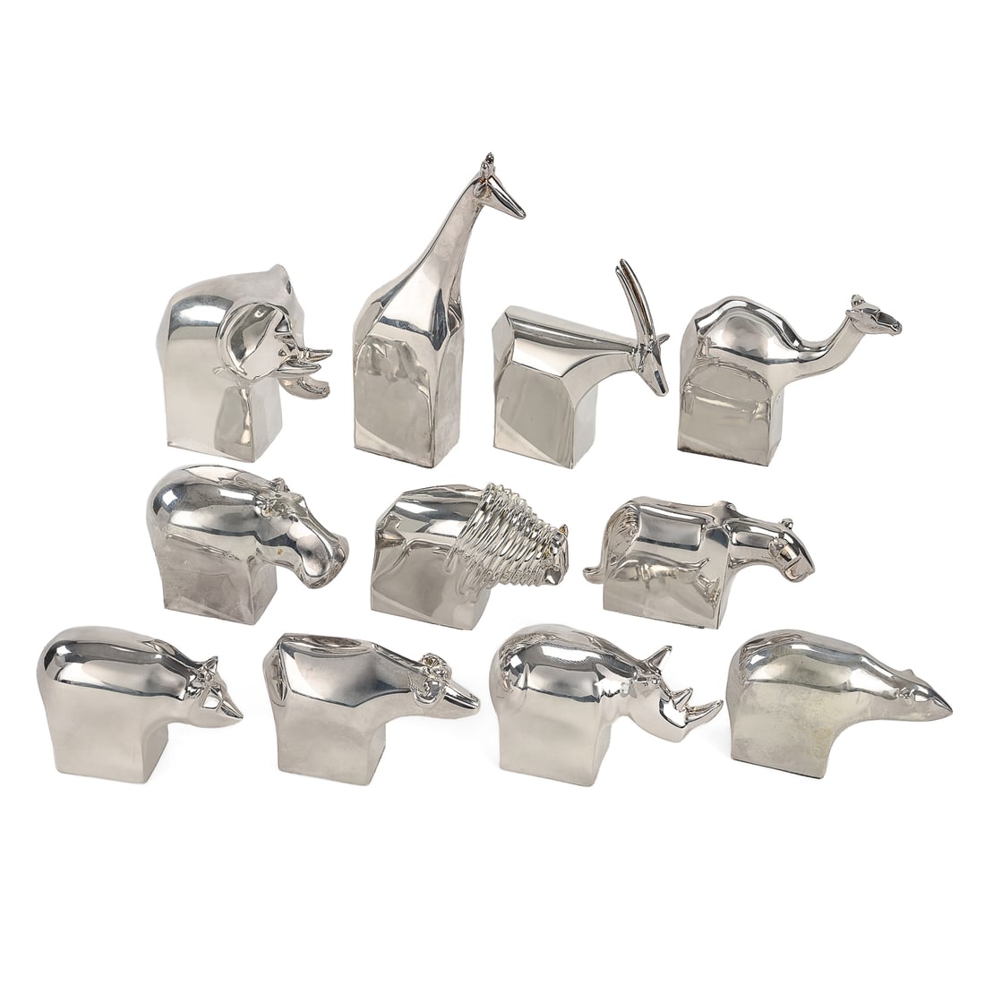 Gunnar Cyren for Dansk Zoo Animals: 1970's Gunnar Cyren for Dansk silver plate zoo animals (11 pcs), hts 1 3/4" to 4 1/4"