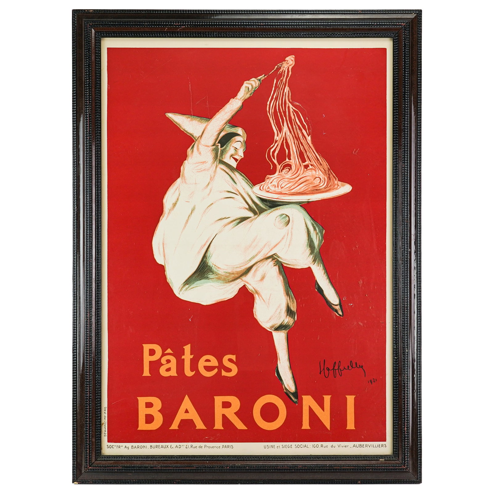Leonetto Cappiello (IT/FR 1875-1942) Pates Baroni: After-Leonetto Cappiello (Italian/French 1875-1942) Pates Baroni - Serigraphed poster on heavy paper of unknown age- does not have dot-matrix printing.. plate 41 x 29" 49 x 36" as framed. EX. New Engl
