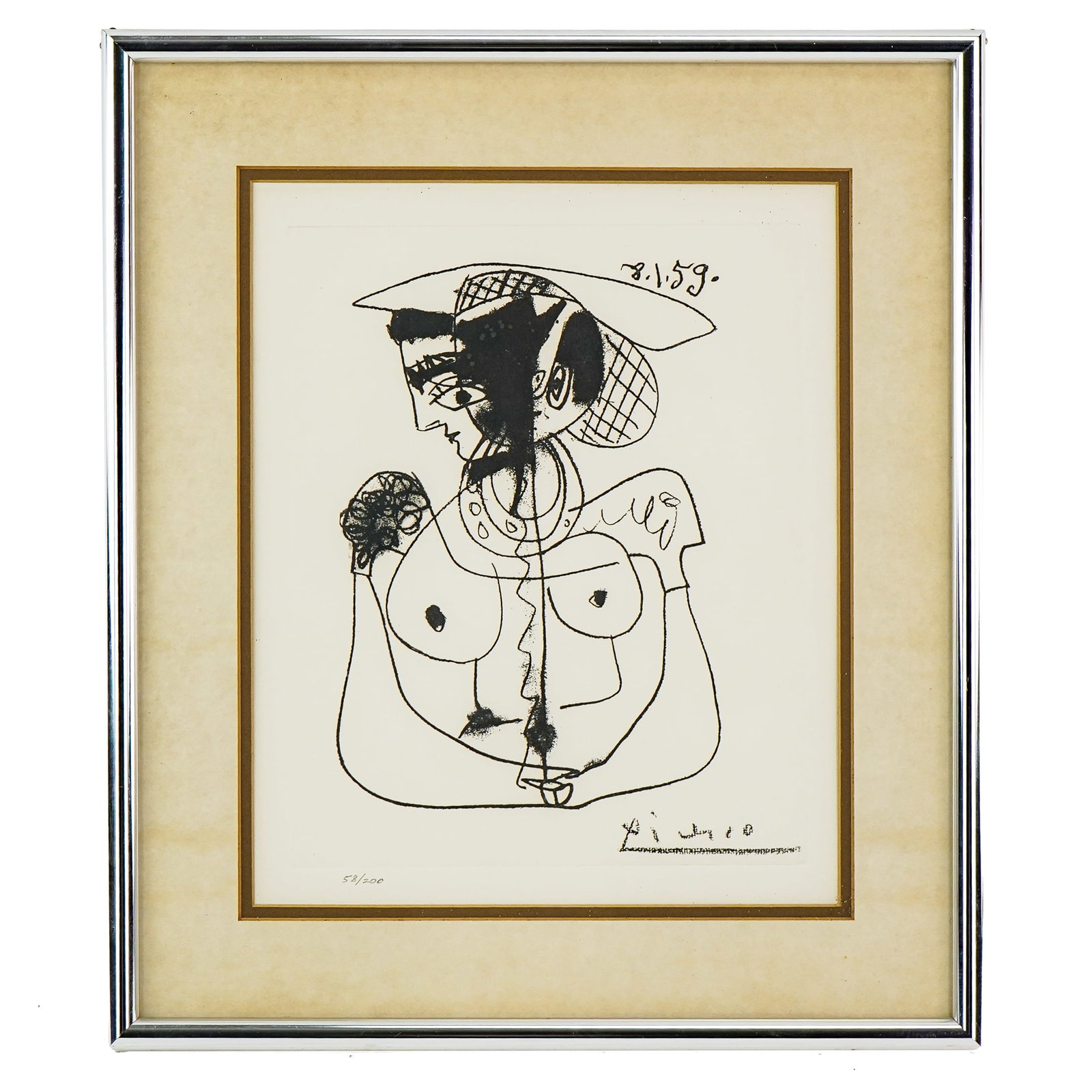 After Pablo Picasso (FR/SP 1881-1973) Portrait of Francoise Gilot: After Pablo Picasso (French/Spanish 1881-1973) Portrait of Francoise Gilot Lithograph on paper signed in plate editioned 58/200 plate 11 x 9" 19 x 16" as framed. Purchased in 1990's at fundraiser for