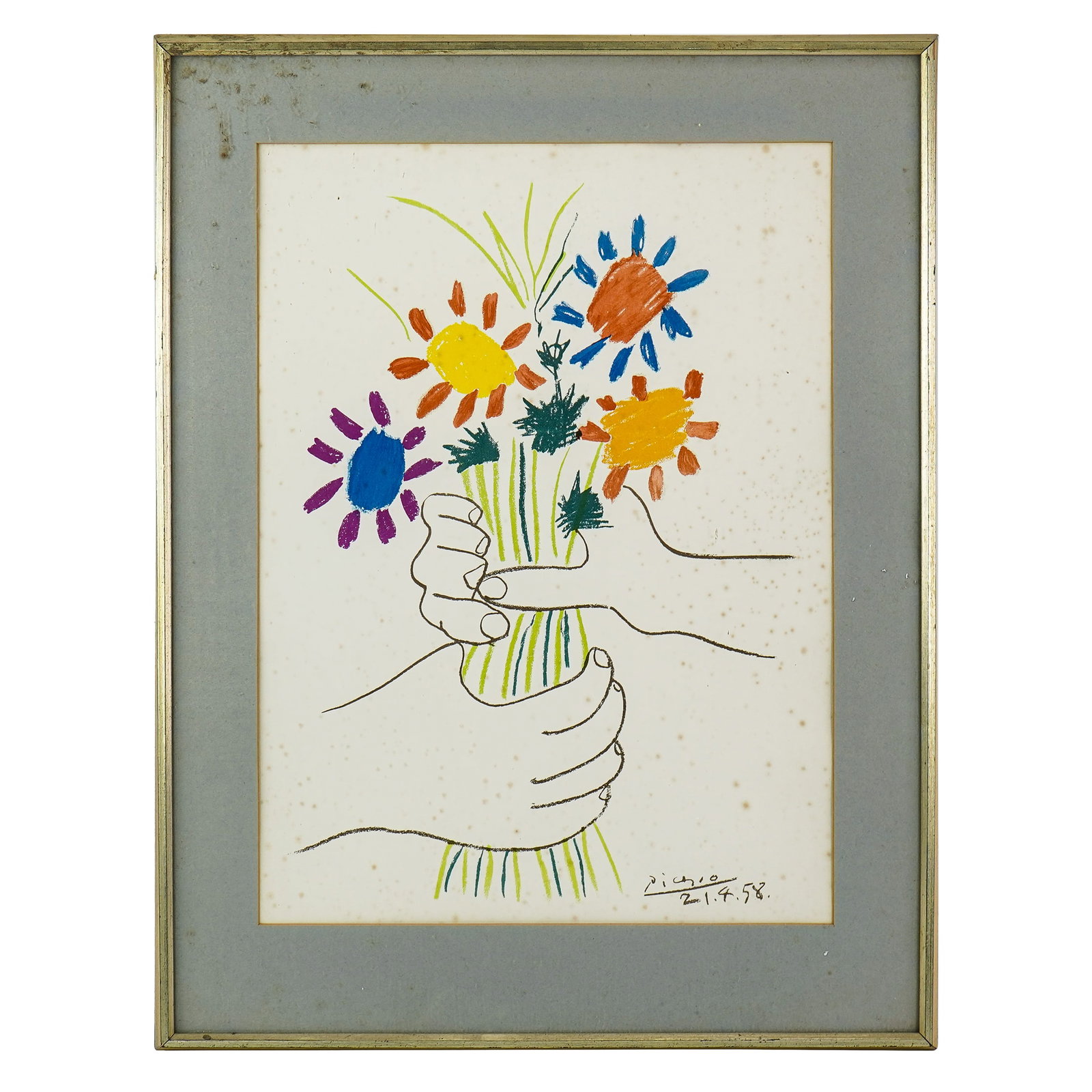 Pablo Picasso (FR/SP 1881-1973) Bouquet of Peace: Pablo Picasso (Spanish 1881-1973) Bouquet of Peace lithograph on paper facsimile signed in plate. 24 x 18" 31 x 24" as framed. some foxing, toning-Picasso is the towering figure of 20th century art he