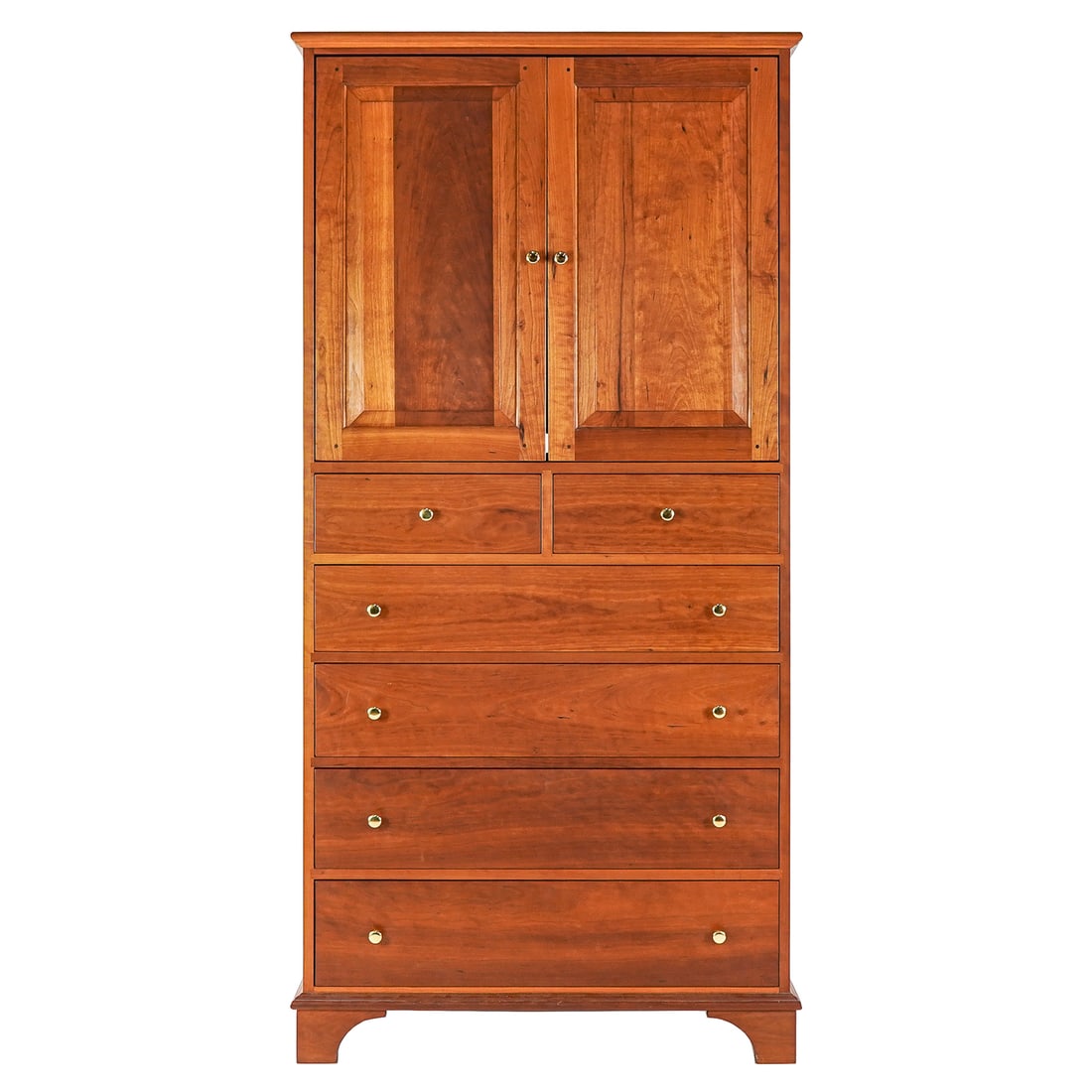 Dovetail Furniture Holden MA Cherry Armoire: Dovetail Furniture Holden Massachusetts cherry armoire circa 1998 with Media Cabinet over two small drawers and four large drawers solid cherry construction with dovetail and peg construction, poplar 