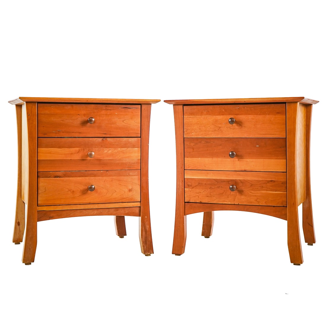 Thor's Elegance VT Cherry Bedside Tables: Pair of Thor's Elegance Brandon Vermont- Cherry three drawer side tables -27 x 24 x 20"