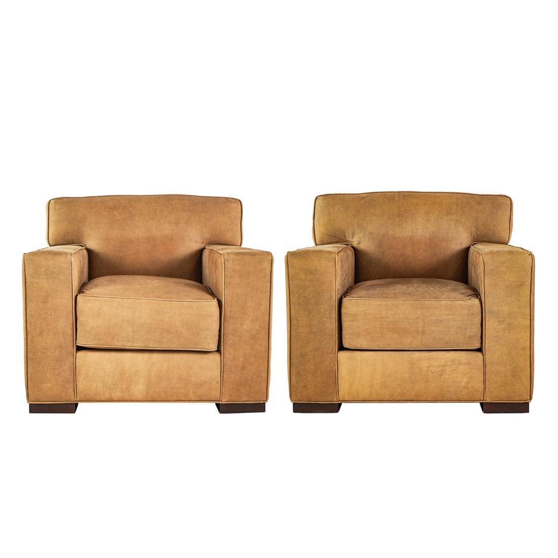 Pair of R. Jones- Suede Club Chairs: Pair of R Jones suede club chairs- 34 x 35 x 35" 17" to seat- in rarely used condition