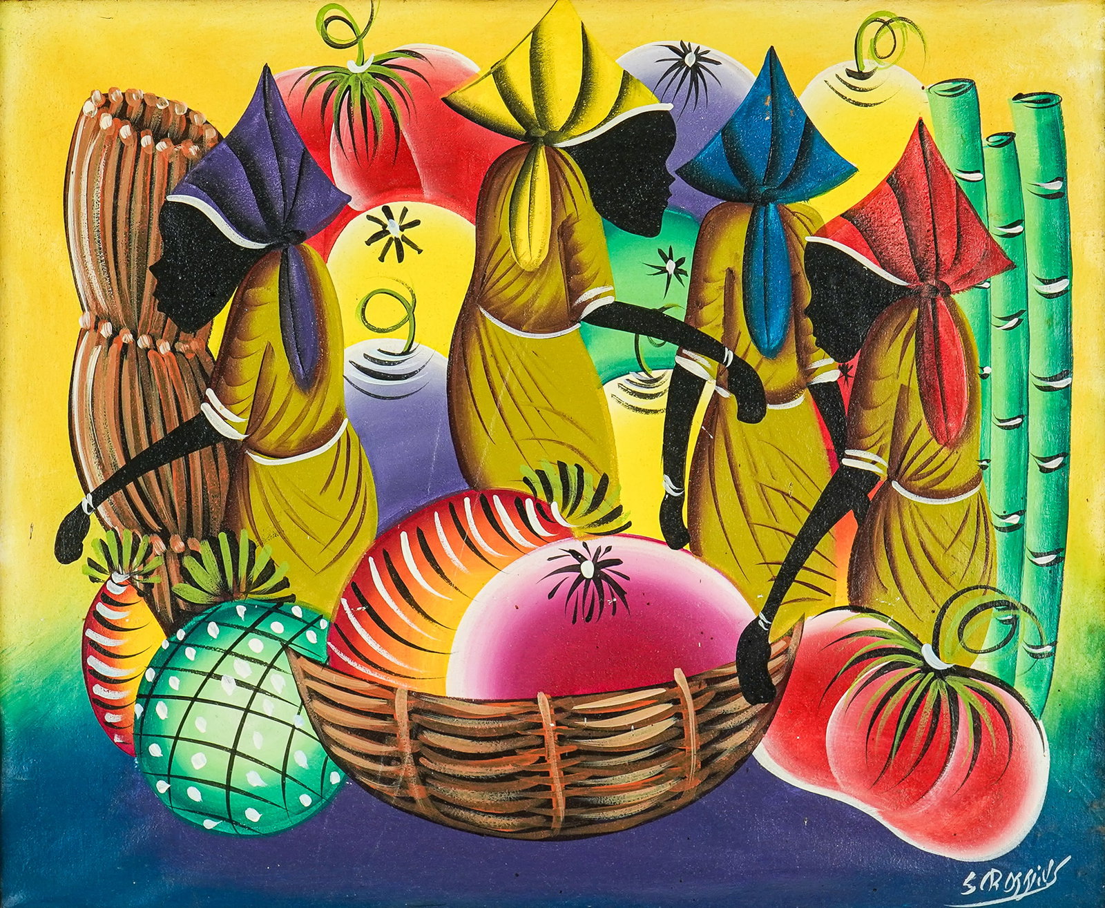 Three Hatian School Folk Paintings - 7