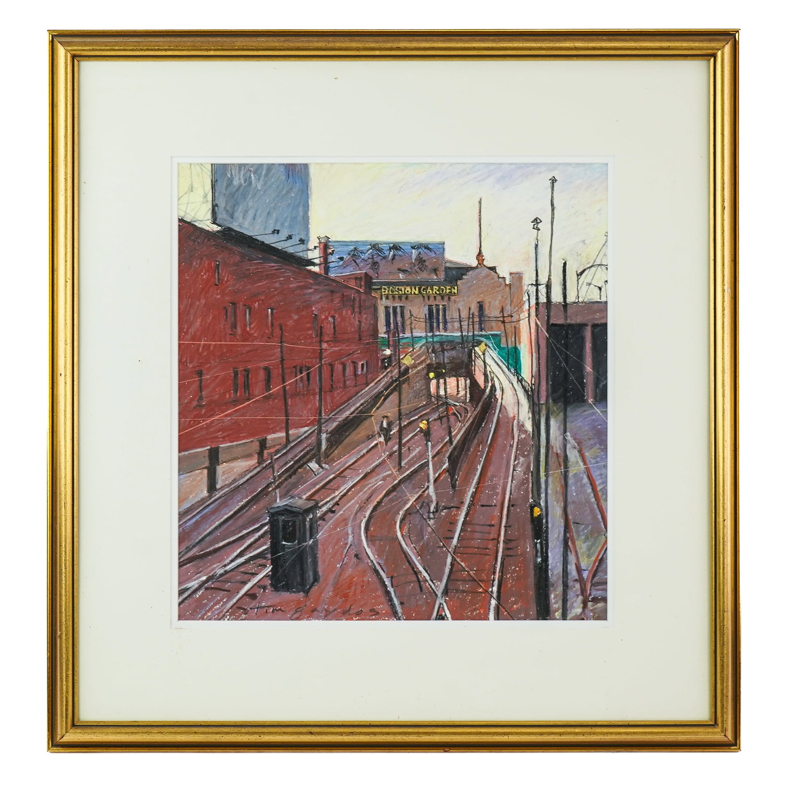 Tim Gaydos (AM 1941-) Boston Garden: Tim Gaydos (American 1941-) Boston Garden pastel on paper signed lower margin- 17 x 16" 27 x 26" as framed. Gaydos has been a master pastelist of the Pastel Society of America since 1987. He has had